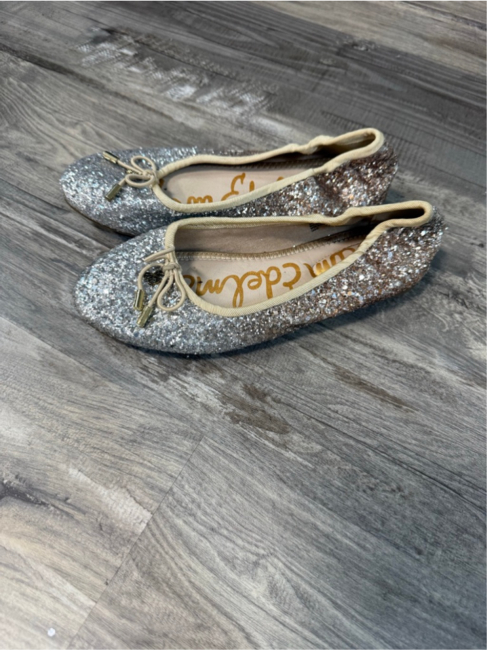 Sam Edelman Girls Felicia Glitter Ballet Flats Ombre Silver Gold Size 3 - Picture 2 of 3
